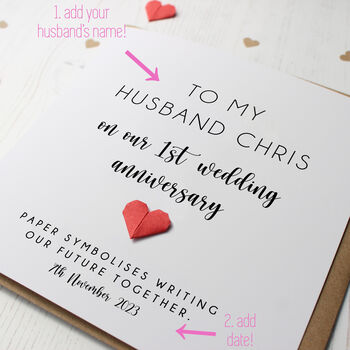 Paper 1st Wedding Anniversary Card For Husband, 3 of 4