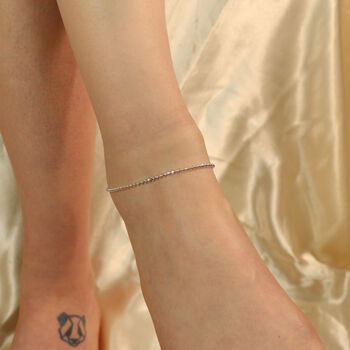 925 Silver Silver Ball Slim Thin Payal Anklet, 3 of 9