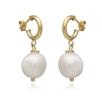 Drop Pearl Hoop Earrings In Gold Or Sterling Silver, 2 of 3