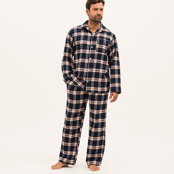 Men's Brushed Cotton Blue And Red Check Pyjamas, 2 of 3