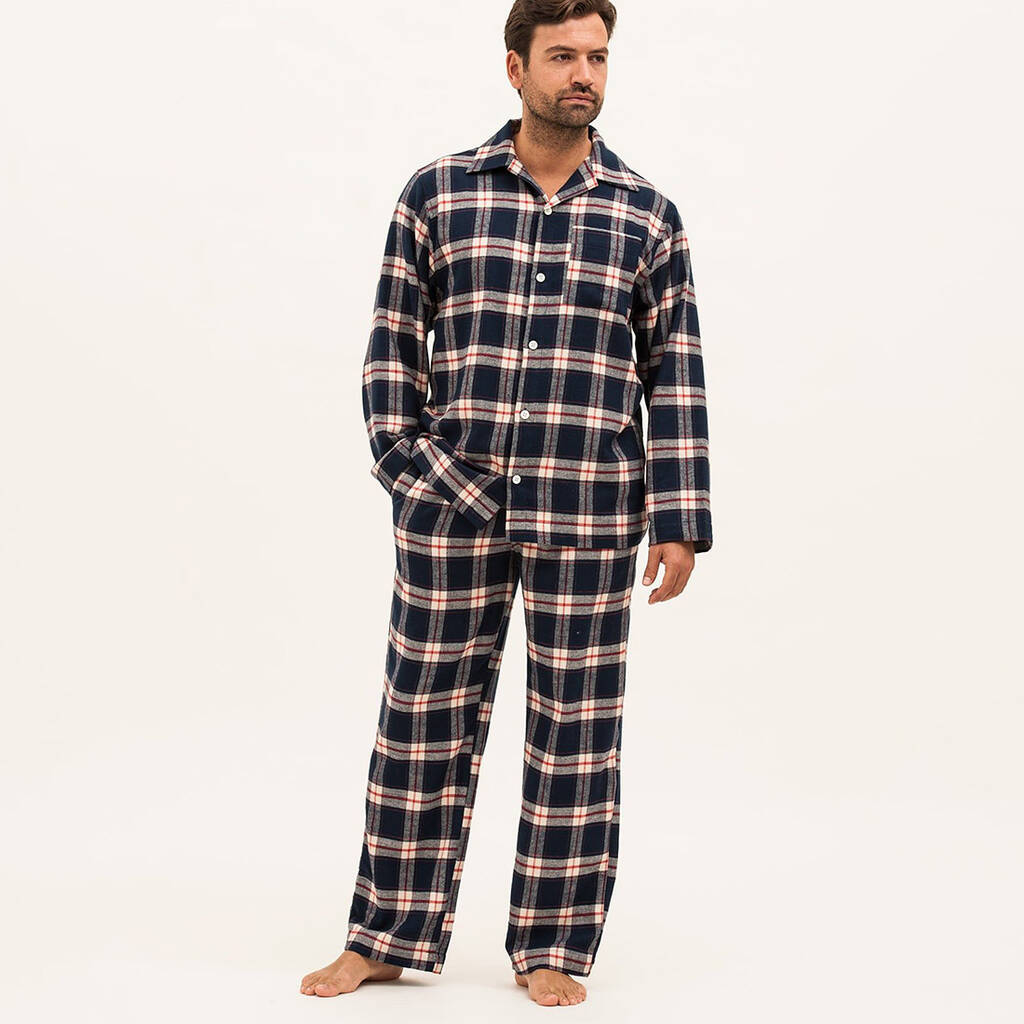 Men's Brushed Cotton Blue And Red Check Pyjamas By PJ Pan