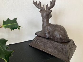 Cast Iron Reindeer Stocking Holder Xmas Mantel Hanger, 2 of 7