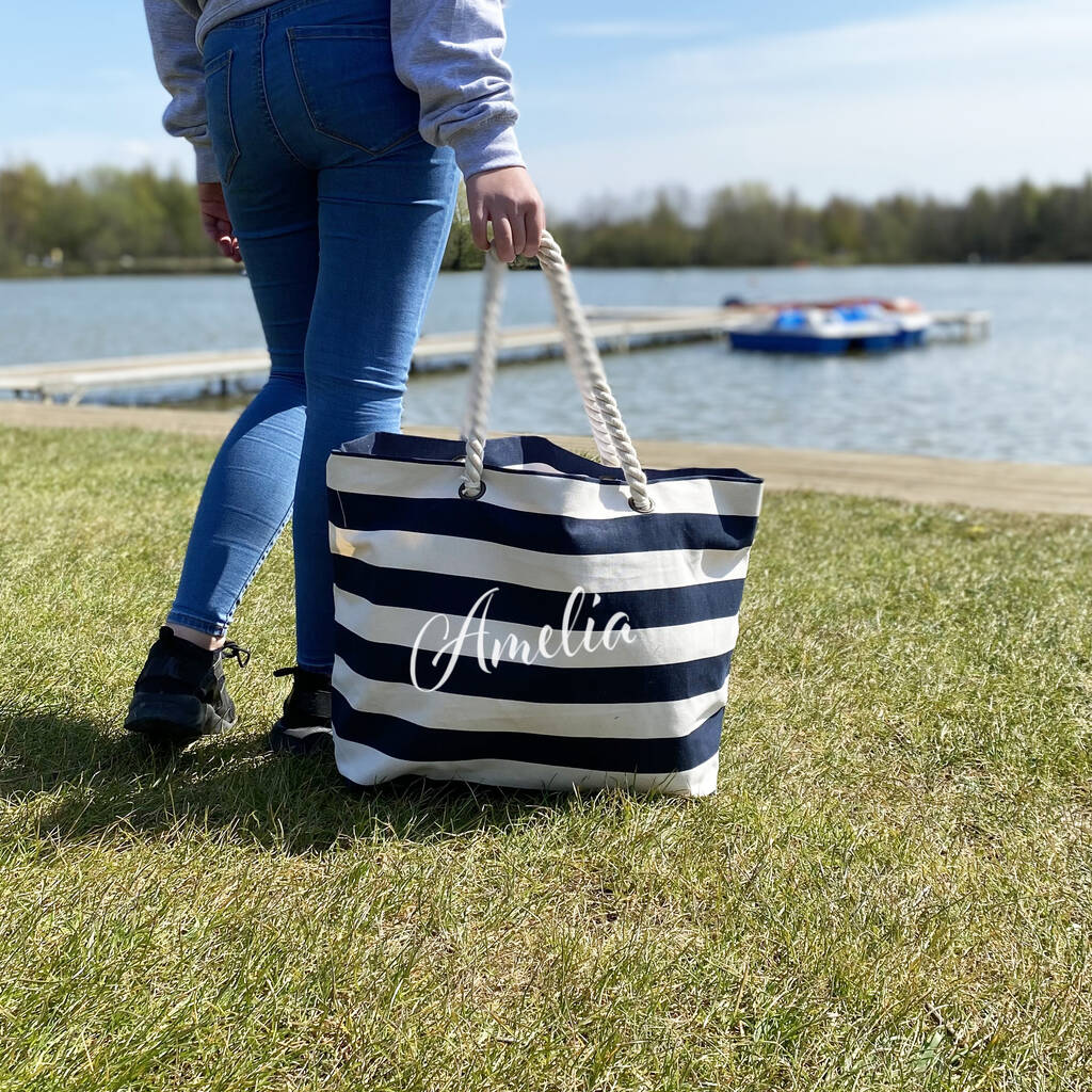Personalised Large Stripe Beach Bag By Perfect Personalised Gifts