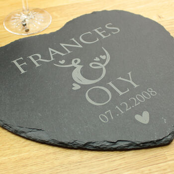 Personalised Heart Couple Slate Chopping Board, 2 of 2