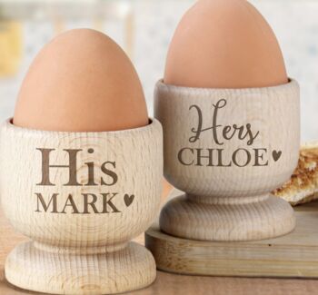 Personalised Couples Wooden Egg Cups, 4 of 4