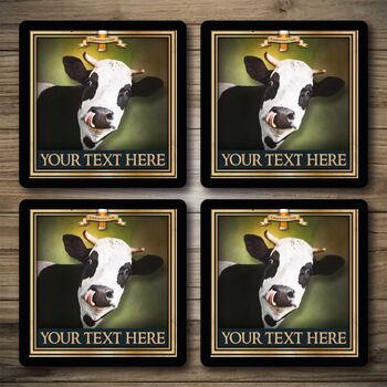 Personalised Bar Runner And Coasters Tipsy Cow, 2 of 8