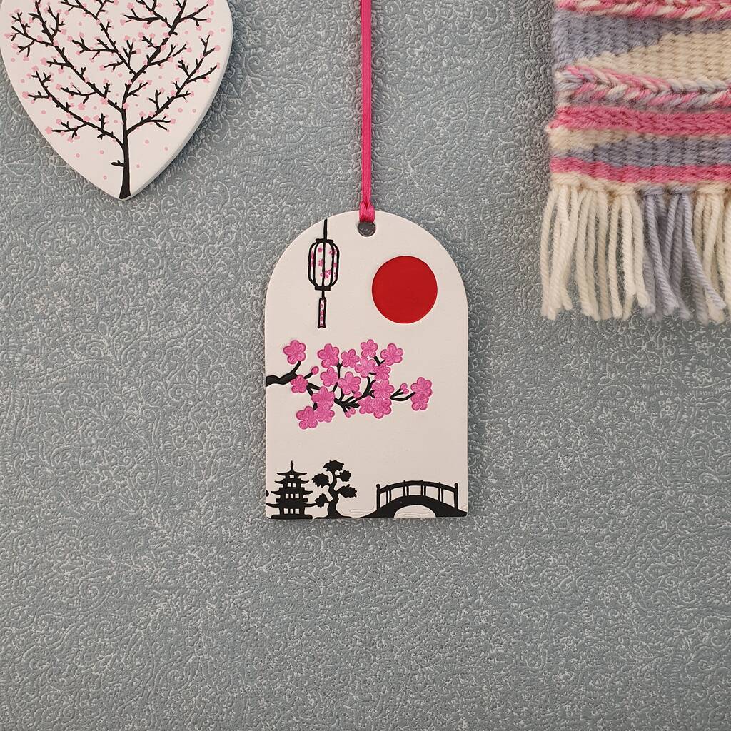 Japanese Style Scene Handpainted Clay Wall Hanging, 1 of 7