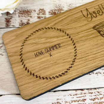 Personalised Oak Coaster Tray Tea And Biscuits Gift, 6 of 8