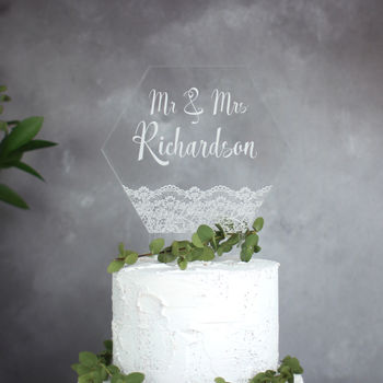 Personalised Wedding Cake Topper With Lace Design, 8 of 9