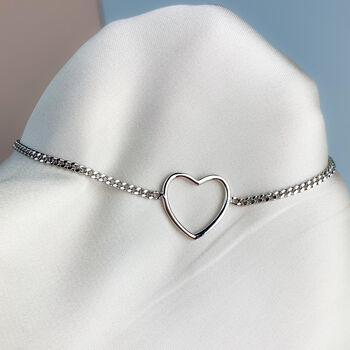 Sterling Silver Heart Charm Chain Bracelet, 4 of 6