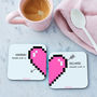 Personalised Pixel Heart Coasters Pair, thumbnail 1 of 5