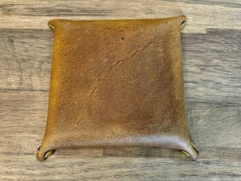 Personalised Burnt Tan Square Leather Desk Accessories Tray, 12 of 12