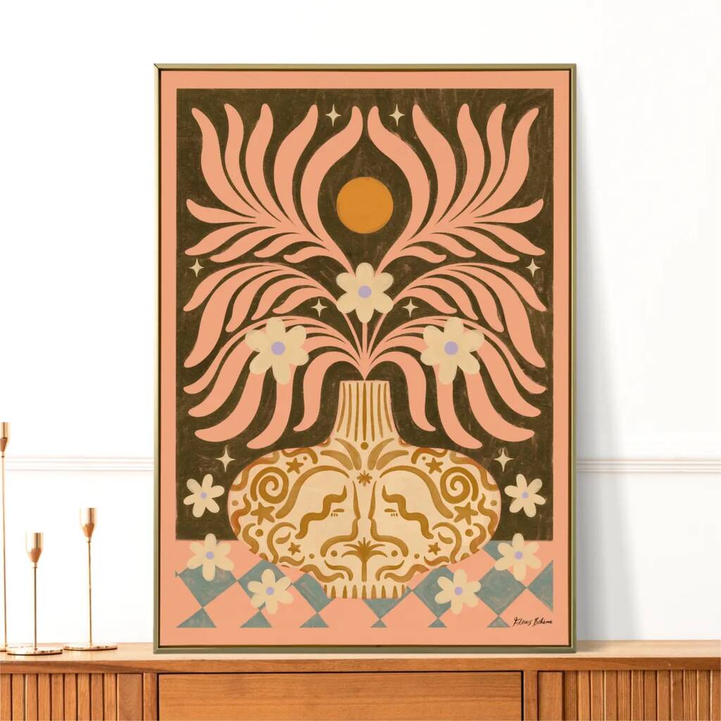 Fleurs Boheme, Floral Vase Bohemian Botanical Art Print, Flower Poster, 1 of 3