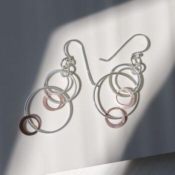 Silver And Rose Gold Swinging Circles Dangly Earrings, 3 of 10