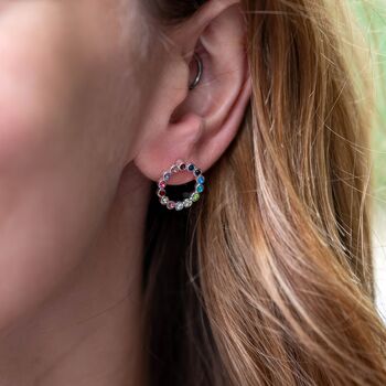 Twinkling Silver Plated Rainbow Halo Stud Earrings, 3 of 5
