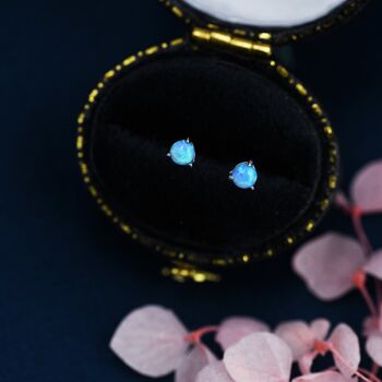 Sterling Silver Tiny Little Blue Opal Stud Earrings, 6 of 10
