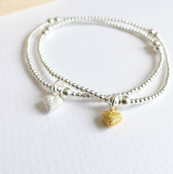 Sterling Silver Tiny Gold Frosted Heart Beaded Bracelet, 4 of 4