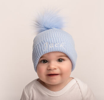 Personalised Baby Hat With Pom Pom, 3 of 8