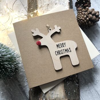 Wooden Reindeer Decoration Christmas Card, 3 of 4