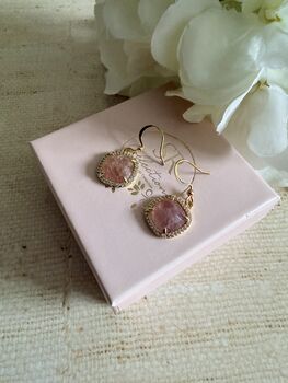 Pink Stone Square Dangle Earrings, 2 of 4