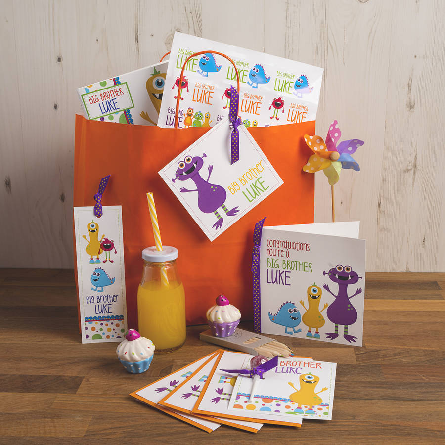 personalised monster gift bag bundle by little tweet stationery