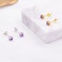 Natural Amethyst Tiny Stud Earrings In Sterling Silver, thumbnail 7 of 12
