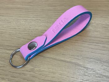 Personalised Handmade Leather Keyring, Pink And Blue, 10 of 10