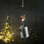 Robin On A Watering Can Hanging Christmas Wreath, thumbnail 1 of 3