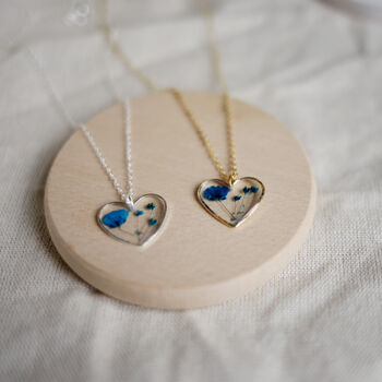Blue Flower Heart Sterling Silver Or 18k Gold Necklace, 10 of 11