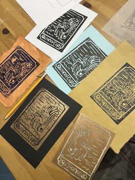 Tarot Card Linocut Workshop, Manchester, 7 of 8