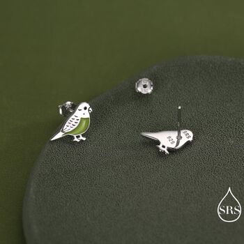 Sterling Silver Enamel Budgie Stud Earring, 3 of 12