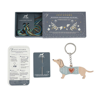 Wooden Dachshund Keyring Embroidery Kit | Craft | Hobby, 2 of 7