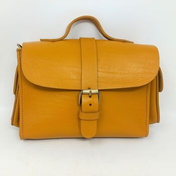 Small Leather Crossbody Satchel Handheld Handbag Canary Yellow With Side Pockets, 6 of 9