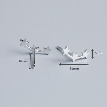 Sterling Silver Triple Star Stud Earrings, 3 of 6