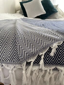 Navy Herringbone Soft Cotton Bedspread, 9 of 12