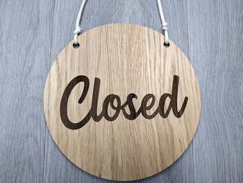 Open Closed Two Side Shop Sign Door Oak Wood Acrylic, 2 of 10