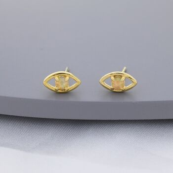 Opal Eye Stud Earrings In Sterling Silver, 6 of 12