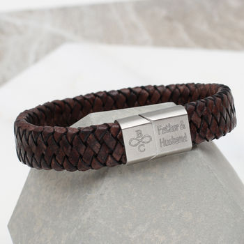 Mens Personalised Infinity And Initial Leather Bracelet, 2 of 6
