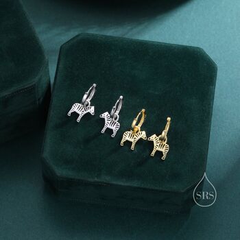 Sterling Silver Zebra Dangle Hoop Earrings, 2 of 11