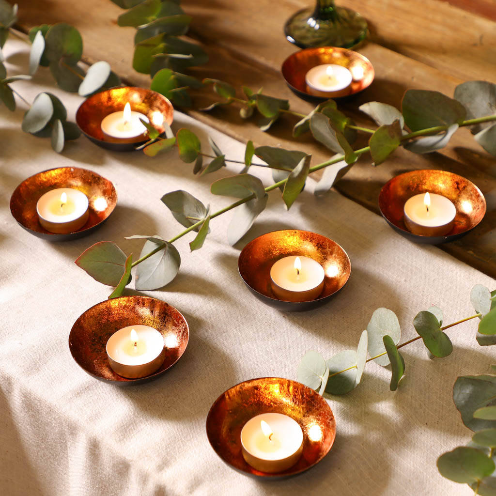Six Copper Diwali Candle Holders By Dibor
