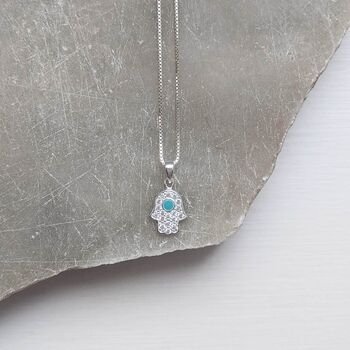 Sterling Silver Hamsa Pendant Necklace, 3 of 7