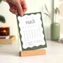 2026 Wavy Desk Calendar Cards With Wooden Stand, thumbnail 1 of 10