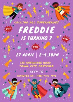 Digital Editable Superheroes Kids Birthday Party Invitation Template, 8 of 9