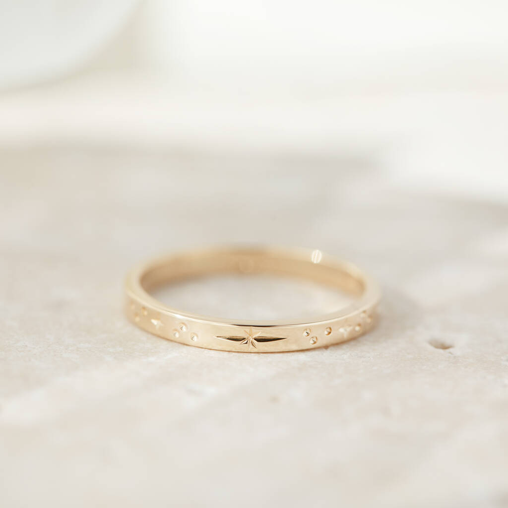 Star Engraved Ring Band In Solid Gold, 1 of 7