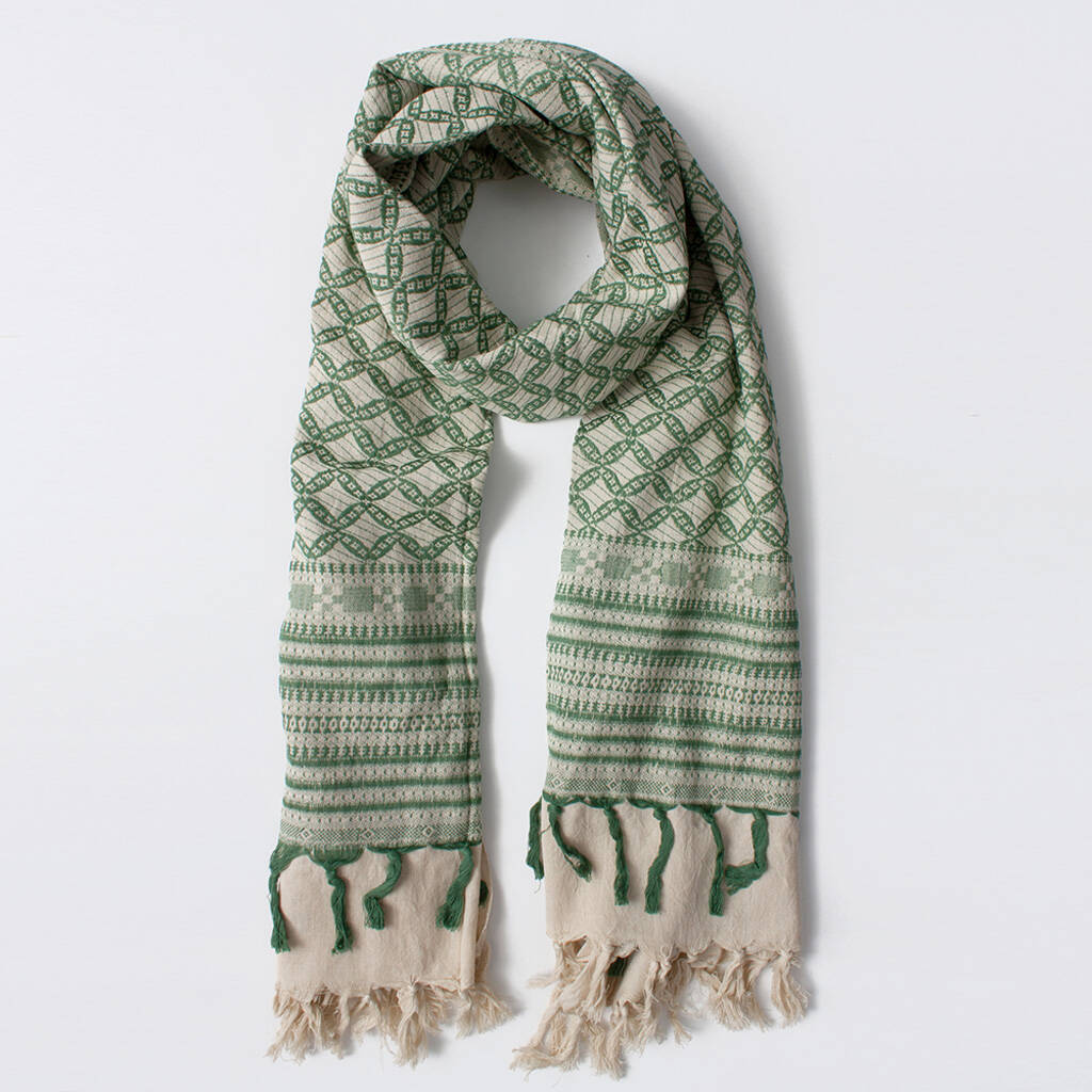 Embroidered Natural Cotton Scarf By Bohemia