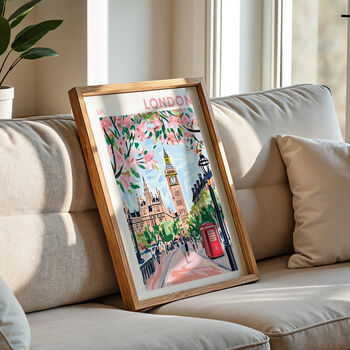 London Big Ben Travel Poster Pink Blossoms, 6 of 10