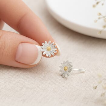 Sterling Silver And Gold Daisy Stud Earrings – 7mm, 3 of 8