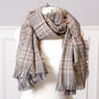 Beige And Grey Unisex Check Scarf, thumbnail 5 of 8