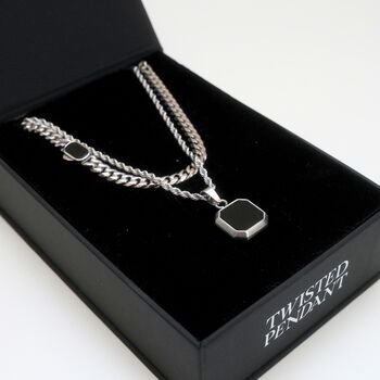 Silver Onyx Necklace Set For Men Chain And Pendant, 3 of 11