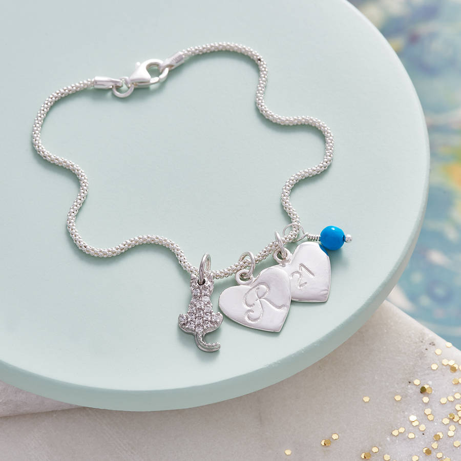 American Bobtail Cat Womens Heart Pendant Bangle Bracelet Gifts for Cat Lovers 9182 